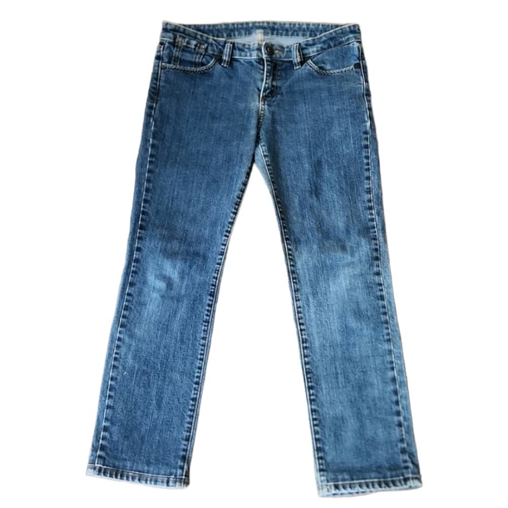BCBGMAXAZRIA Med Wash Straight Leg 5 Pocket Zip Button Closure Jeans Size 29